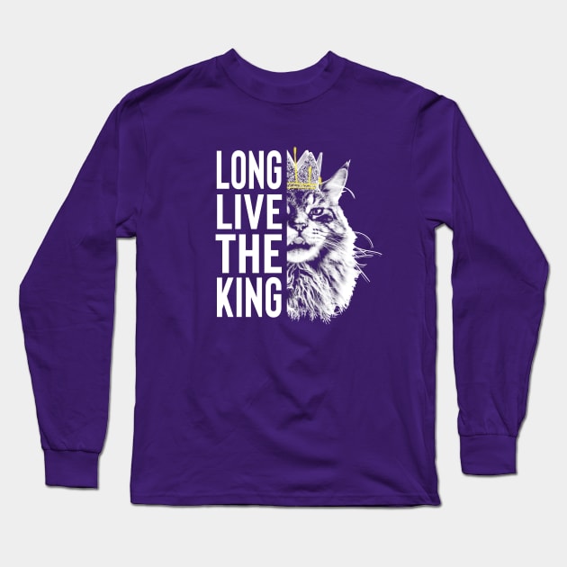 Long Live The King - Maine Coon Cat Face with Graffiti Crown and Text Long Sleeve T-Shirt by VoidCrow